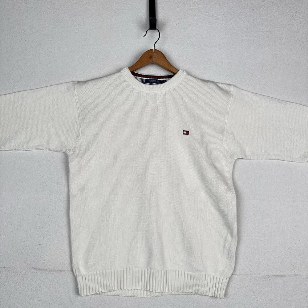 Vintage Tommy Hilfiger Men's Knit Cotton Crewneck Sweater Large White - Picture 2 of 9